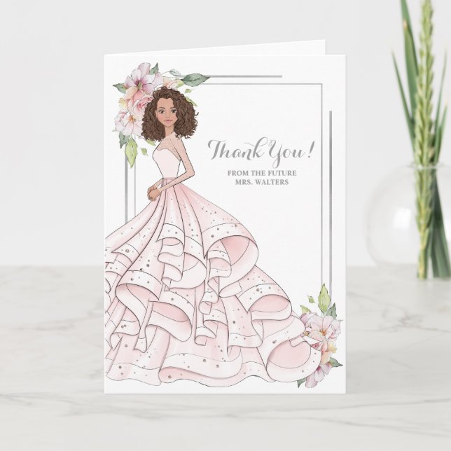 Brunette Bride Bridal Shower Future Mrs Letterpress Thank You Card (Front)