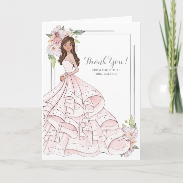Brunette Bride Bridal Shower Future Mrs Thank You Card (Front)