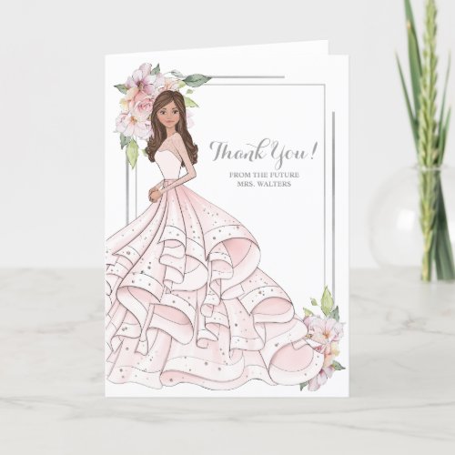 Brunette Bride Bridal Shower Future Mrs Thank You Card