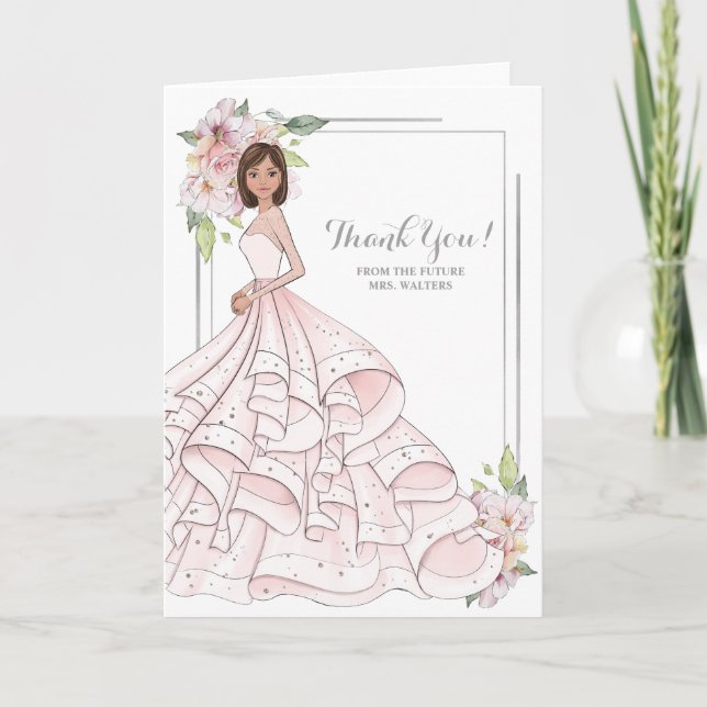 Brunette Bride Bridal Shower Future Mrs Thank You Card (Front)