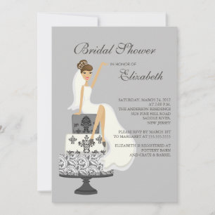 Brunette Bride Bridal Shower Invitation  Gray