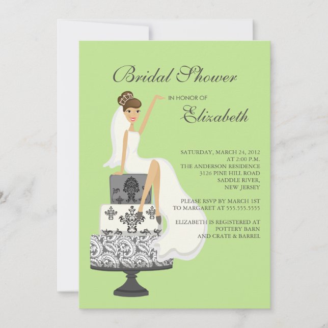 Brunette Bride Bridal Shower Invitation Green Gray (Front)