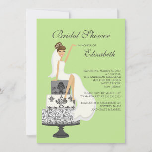 Brunette Bride Bridal Shower Invitation Green Gray