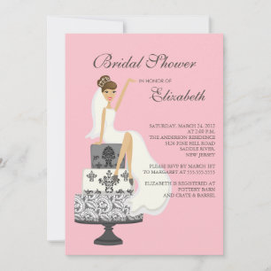 Brunette Bride Bridal Shower Invitation Pink Gray