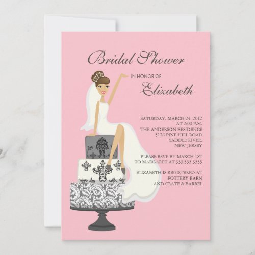 Brunette Bride Bridal Shower Invitation Pink Gray