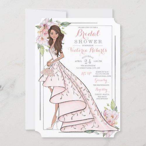 Brunette Bride Floral Bridal Shower Invitation