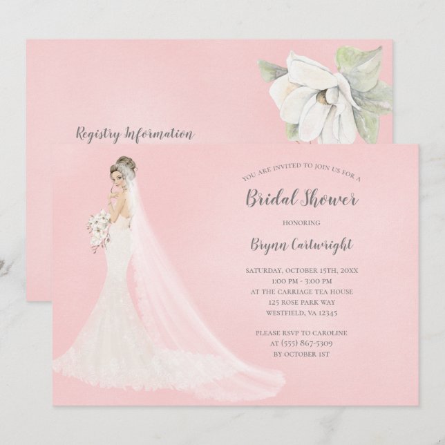 Brunette Bride in Lace Gown Elegant Bridal Shower Invitation (Front/Back)