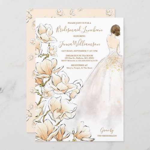 Brunette Bride Magnolia Bridesmaid Luncheon Invitation