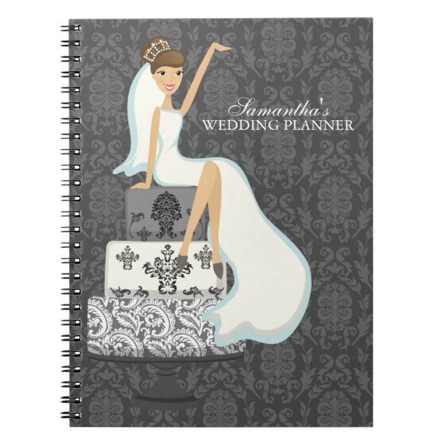 Brunette Bride on Wedding Cake Notebook (Front)