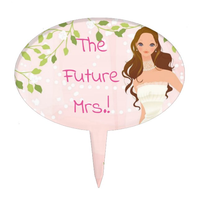 Brunette bride pink cake topper (Front)