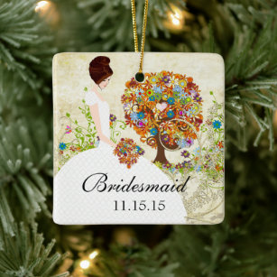Brunette Bridesmaid Gifts Flower Tree Ceramic Ornament