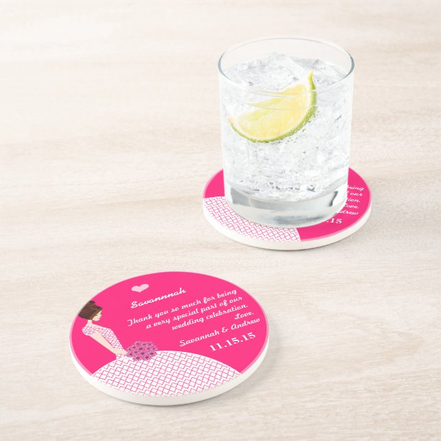 Brunette Bridesmaid Wedding Gown Coaster (Side)