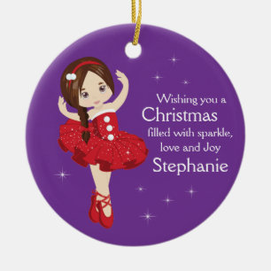 Brunette Christmas Ballerina Ceramic Ornament
