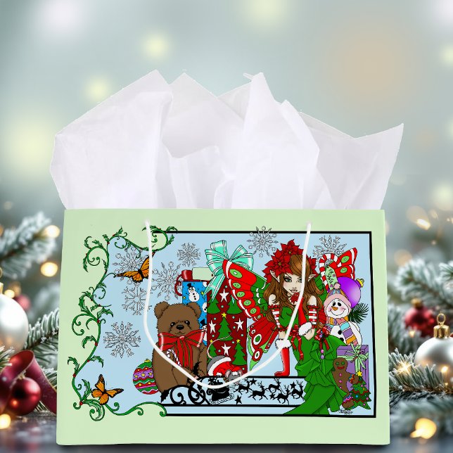 Brunette Christmas Present Fairy Large Gift Bag (Creator Uploaded)