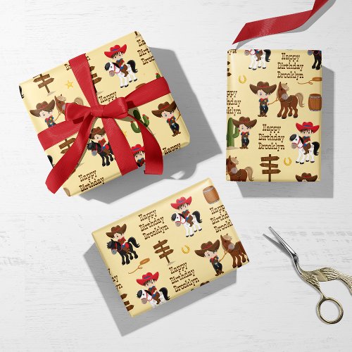 Brunette Cowboy Personalized Wrapping Paper Sheet