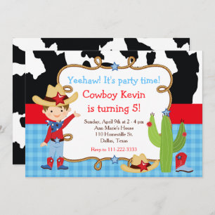 Brunette Cowboy Western Birthday Party Invitation