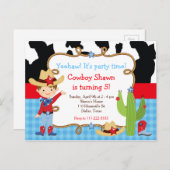 Brunette Cowboy Western Birthday Party Invitation Postcard (Front/Back)