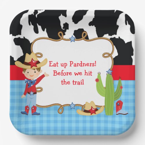 Brunette Cowboy Western Birthday Party Paper Plates