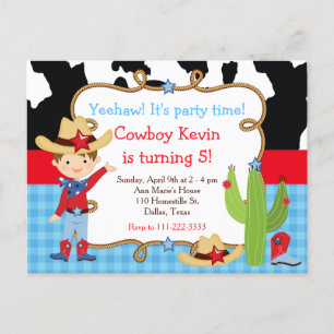 Brunette Cowboy Western Birthday Party Postcard