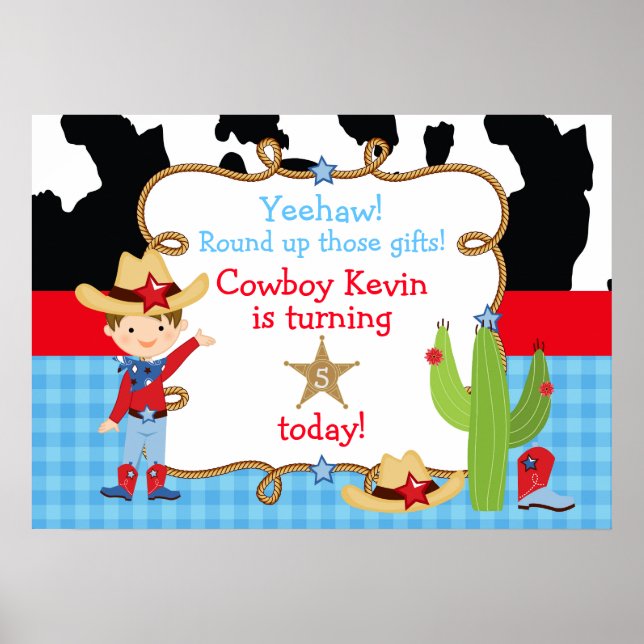 Brunette Cowboy Western Birthday Party Poster (Front)