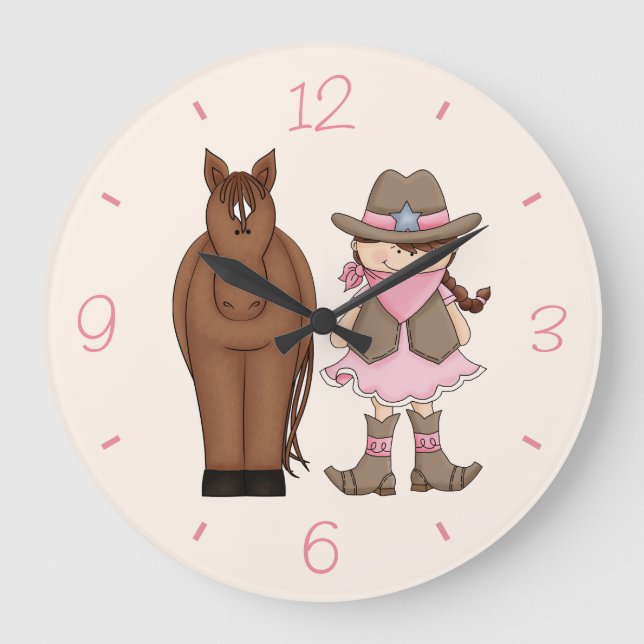 Brunette Cowgirl and Horse Wall Clock (Front)