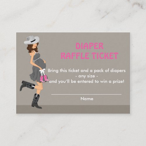Brunette Cowgirl Baby Shower Diaper Raffle Tickets Enclosure Card