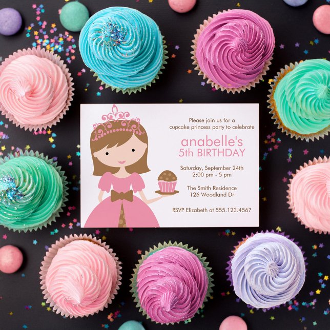 Brunette Cupcake Princess Birthday Party Invitation (Creator Uploaded)