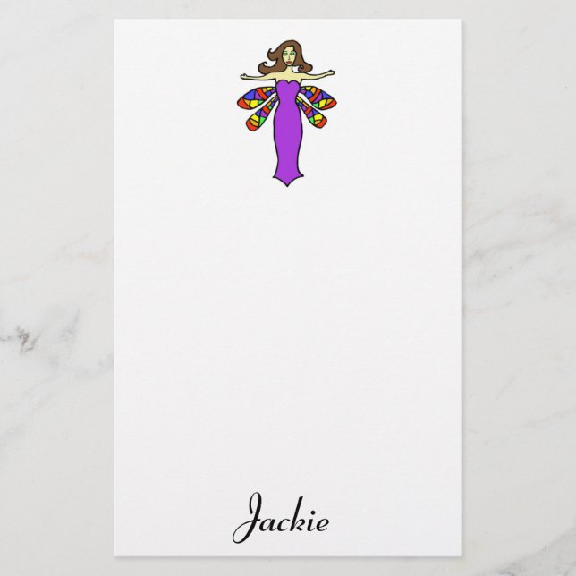 Brunette Dragonfly Fairy Stationery (Front)