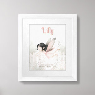Brunette Fairy Baby Girl Birth Stats Poster