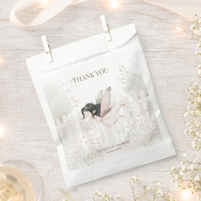 Brunette Fairy Baby Shower Thank You Favor Bag (Clipped)