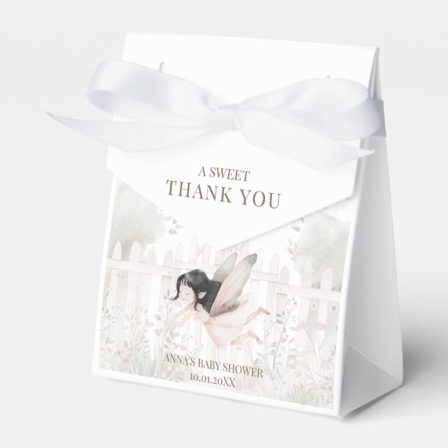 Brunette Fairy Baby Shower Thank You Favor Boxes (Front Side)