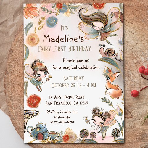 Brunette Fairy Birthday Enchanted Forest Party Invitation