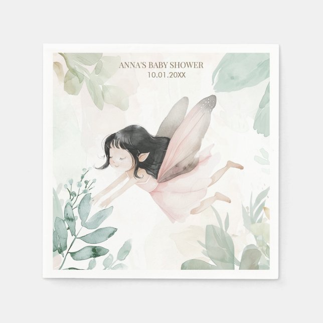 Brunette Fairy Girl Baby Shower Napkins (Front)