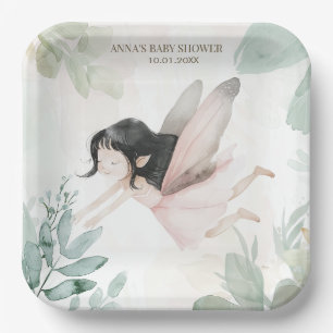 Brunette Fairy Girl Baby Shower Paper Plates