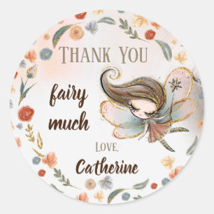 Brunette Fairy Girl Birthday Party Favor Gift Classic Round Sticker