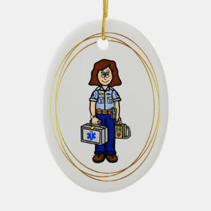Brunette Female EMS Paramedic Ornament