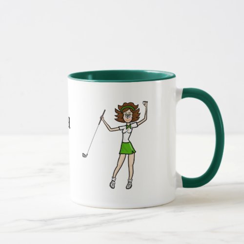 Brunette Female Golfer Mug