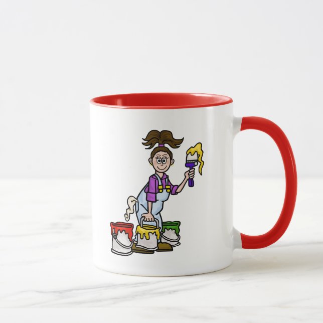 Brunette Female Painter Name Mug (Right)