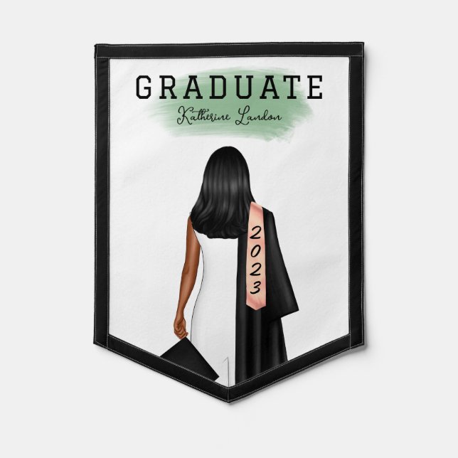 Brunette Female Portrait Graduation Pennant (Front)