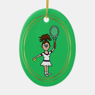 Brunette Female Tennis Player Christmas Ornament