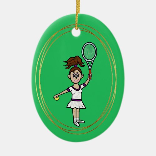 Brunette Female Tennis Player Christmas Ornament
