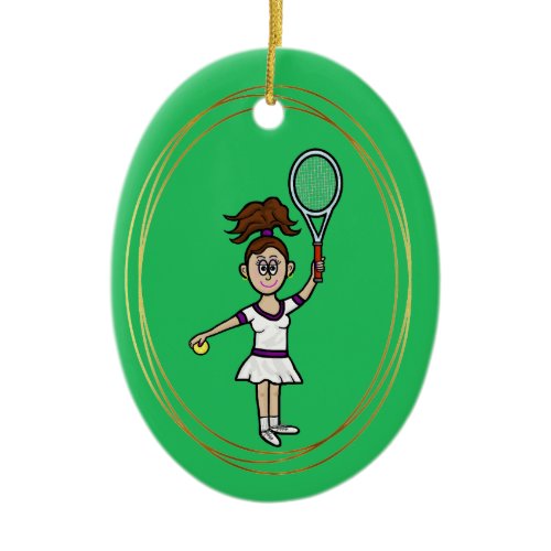 Brunette Female Tennis Player Christmas Ornament