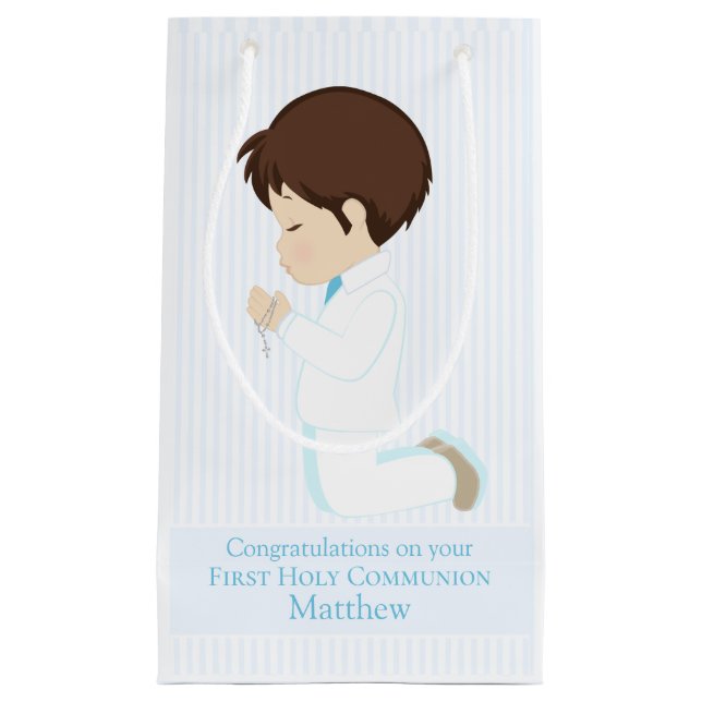 Brunette First Communion Boy Small Gift Bag (Front)