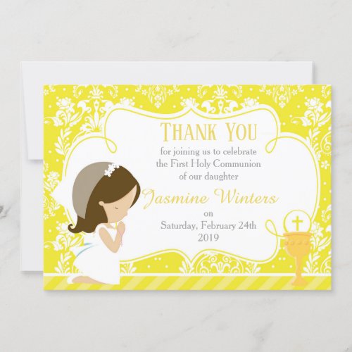 Brunette First Communion Thank You Card