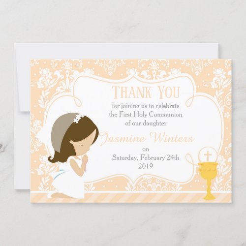 Brunette First Communion Thank You Card