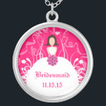 Brunette Fuchsia Wedding Bridesmaid Necklace<br><div class="desc">Keepsake Necklaces Choose either Silver Plated Gold Finish or Sterling Silver Unique Personalized Custom !st Christmas Gift Wedding Keepsake Wedding Party Necklaces - to change background color - click customize - click edit - choose last tool in drop down menu and choose from one of the colors shown or enter...</div>