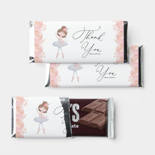 Brunette Girl Ballerina in White Dress Birthday Hershey Bar Favors