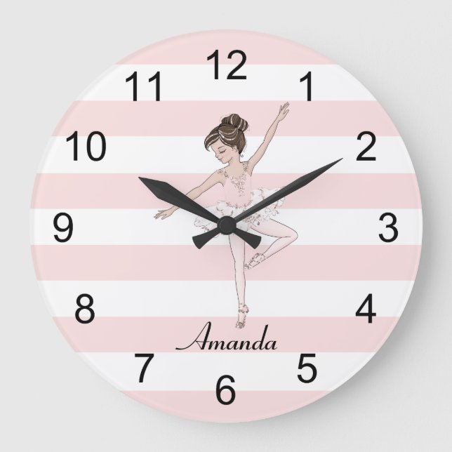 Brunette girl ballerina passe classic ballet large clock (Front)
