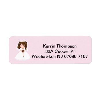 Brunette Girl First Communion Address Labels by AnnounceIt at Zazzle