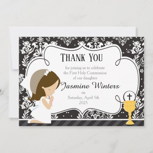 Brunette Girl First Communion Damask